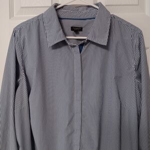 Talbots‎ Clasic Blue & White Pinstripe Crisp Cotton Blend Button-down Shirt 2XP